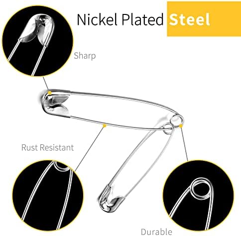 XKDOUS 150 Pack Safety Pins for Clothes 3 Universal Assorted Sizes, Sliver