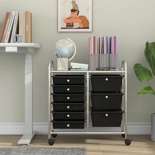 Giantex 9 Drawers Rolling Cart, Classroom Organizers, Storage Cart with Wheels, for Teacher Office Home School Supplies Tool Craft Art Paper, Black