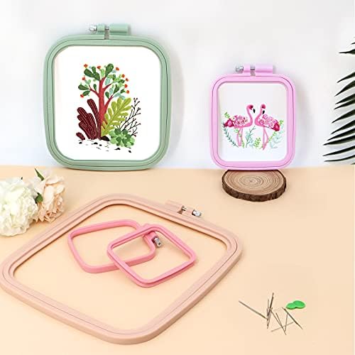ZOCONE 4 Pcs 4 Size Square Embroidery Hoops, ABS Plastic Embroidery Hoops Cross Stitch Hoops Embroidery Frames for Sewing, Needlework, Embroidery Projects (Size-3", 4.3", 6.5", 8.7")