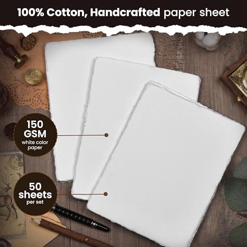 LEATHER VILLAGE Offwhite Deckled Edge Handmade Watercolor Paper 6x8