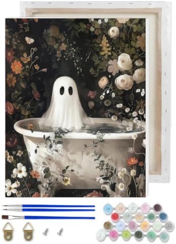Ghost Paint by Numbers Kit for Adults Beginner with Framed 10x12 Inch