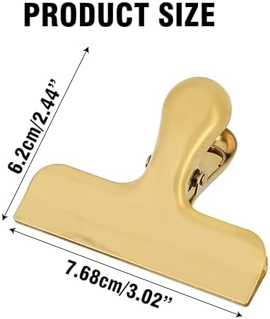 2Pcs Gold Chip Clips, 3 Inch Wide Stainless Steel Brass Notebook T Clip, Heavy Duty Food Bag Clamp, Vintage Retro Hinge File Bill Holder Sealing Air Tight Clips Modern Kitchen Office Accessories