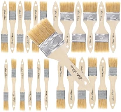 Bates- Natural Bristle Brush Set - Assorted Sizes, 24 Pack, Chip Brushes for Paint, Wood Stain, and More