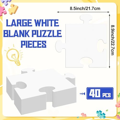 8.5x8.9'' Large White Blank Puzzle Pieces Oversize Puzzles(40Pcs White)