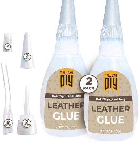 Y'allCanDiy Super Glue for Leather 2 Pk x .7 Oz. (20g)- Leather Glue - Adhesive for Purses, Sofas and Furniture. Heavy Duty Waterproof Cyanoacrylate Based Adhesive for Leathercraft, Upholstery