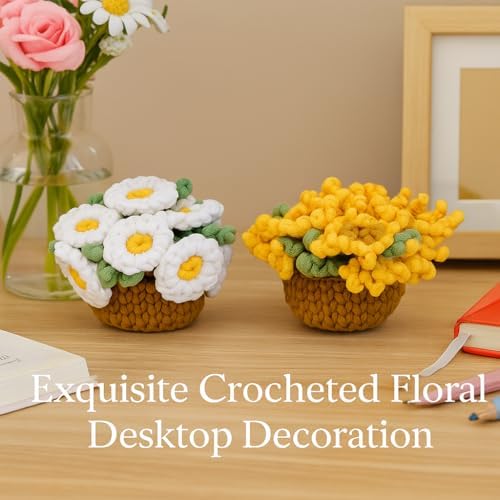 Crochet Kit for Beginners, Learn Crochet Flower Coaster Kit, Include Video Tutorial & Manual, Easy Knitting Yarn for Adult Amigurumi, DIY Holiday Birthday Gift Idea(Sunflower & Daisy)