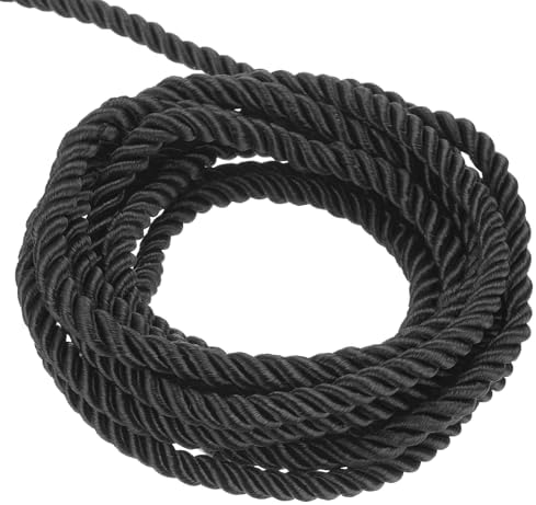 MECCANIXITY Twisted Cord Trim, 5 Yard 3mm 3-Ply Twine Braided Rope Shiny Thread String for Craft Gift Bag Curtain Christmas Decor, Black - 5m