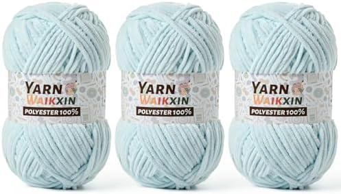 3 Pack Soft Chenille Yarn for Crocheting, Fluffy Chunky Crochet Yarn for Baby Blanket, (5.29oz/196.8yds) Fuzzy Velvet Yarn for Amigurumi&DIY Puzzle、Crafts、Scarf(3 Baby Blue)