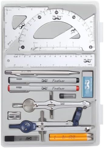 Mr. Pen- Professional Geometry Set, 15 pcs, Drafting Tools with Protractor | Compass, Metal Ruler, Triangles, Pens & Pencils, Complete Geometry & Drafting Kit for Architects, Engineers & Students