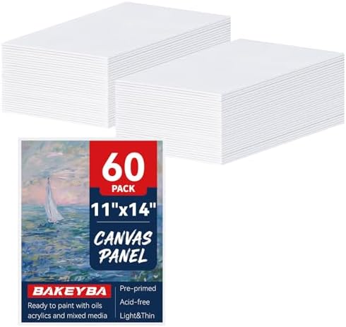 60 Pcs 11x14 Inch Canvas Boards for Painting Pre-Primed White | Blank Cotton Canvas Panels for Acrylics Oil Paints