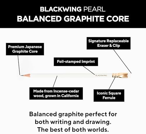 Blackwing Pearl Pencils, Balanced Japanese Graphite, White, 12 Count
