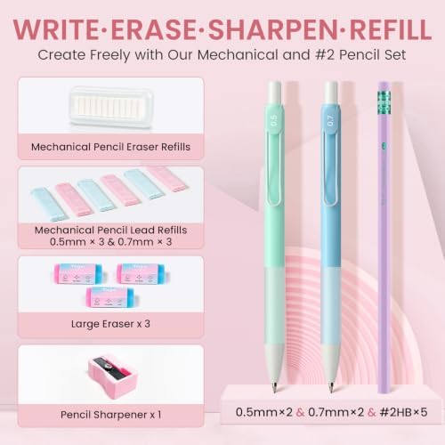 Taja Cute Pencil Case With School Supplies, 39 PCS, Stationery Set, Pink