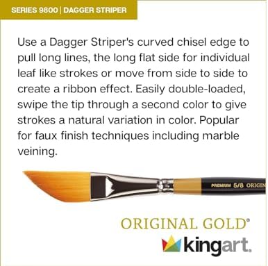 KINGART Premium 4 pc. Original Gold 9800 Series Dagger Striper Artist Brush Set, Synthetic Golden TaklonHair for Acrylic, Oil, Gouache Paint, Short Handle, 4 Sizes: 1/8", 1/4", 3/8", 1/2"