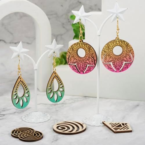 Elecrelive 26Pcs Kite Rhombus Wooden Charms Flower Wood Filigree Charms