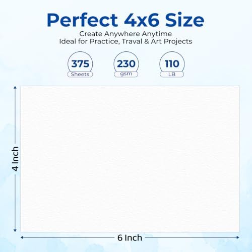 375 Sheets Watercolor Paper 4x6, 110lb/230 GSM Cold Press Water Color Paper