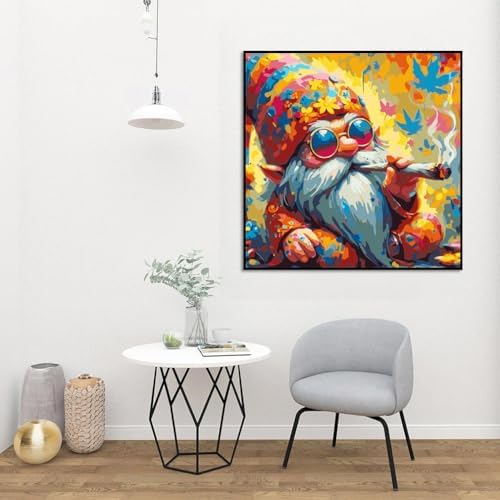 Meothan Paint by Numbers Kit for Adults Beginner 16X16 inch (Without Frame) | Gnome Adult Paint by Number Kits on Canvas, DIY Acrylic Oil Easy Painting by Numbers for Home Wall Decor