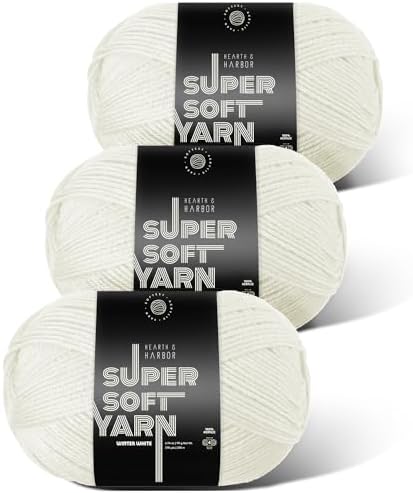 Acrylic Yarn for Crocheting & Knitting – Soft Crochet Yarn for Crocheting, 3 Pack of 370 Yards, Perfect for Crafts & Amigurumi, Medium Worsted Weight 4, Winter White