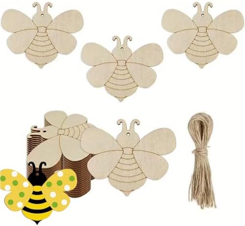 Wooden Bee Ornament, 10pcs Blank Wood Ornaments,3.5x2.9 in Used for Painting and Decoration DIY Technology, Hanging skrnrhrery