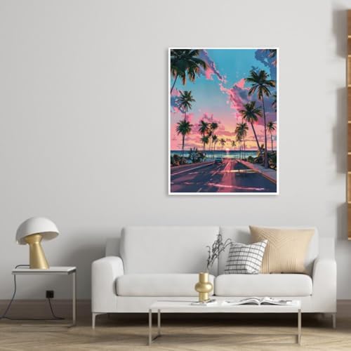 KYOQFVN Sunset Road Paint by Numbers for Adults Beginner, Street Adult Paint by Number Kits on Canvas, DIY Oil Painting Kits for Home Wall Decor 16X20 inch (Without Frame)