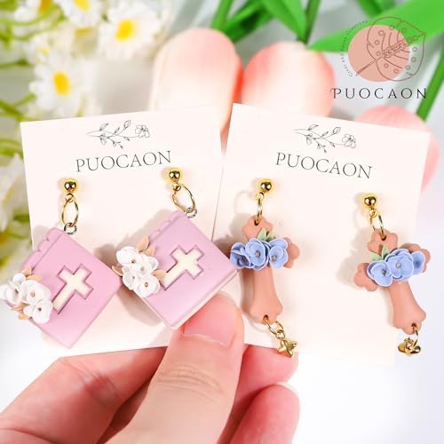 Puocaon Christian Polymer Clay Cutters - 15 Pcs Polymer Clay Cutters for Earrings Jewelry, Bible Books Jesus Cross Pigeon Shape