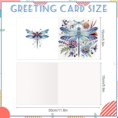 Diamond Art Cards with Envelopes–6PCS DIY Diamond Painting Greeting Cards Kit | Card Making Kit with Bling for Adults & Beginners | Birthday,Holiday & Thank You Cards (Flower Dragonfly)