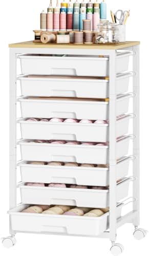 SYKIARIOL Rolling Cart with 8 Drawers,White