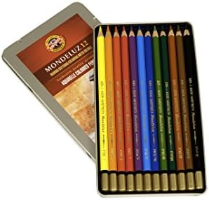 Koh-I-Noor Mondeluz Aquarelle Watercolor Pencil Set, 12 Assorted Colored Pencils in Tin & Blister-Carded (FA3722.12BC)