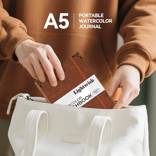 Lightwish Watercolor Sketchbook,100% Cotton Acid Free Watercolor Journal,300gsm/140lb Cold Press Watercolor Paper for Artists,Adults,Students,20 Sheets,5.8 * 8.2 Inches Paper