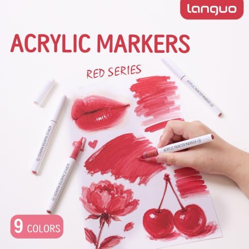 languo Acrylic Paint Markers, 9 Colors Red Series, Soft Brush Tip