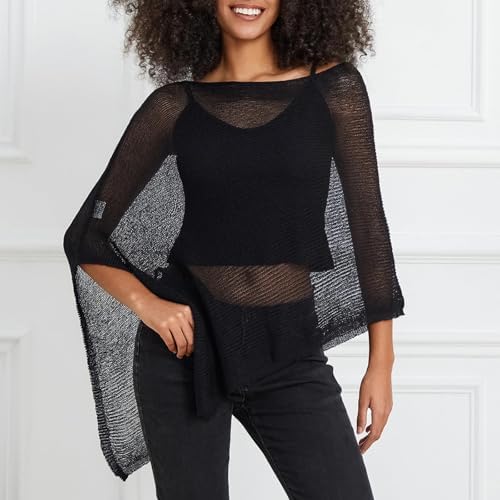 Women Sheer Poncho Top Knit Crochet Irregular Shrug Bolero Shawl Lightweight See Through Beach Cover Up