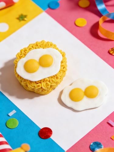 3D Instant Noodle Silicone Mold & Fried Egg Mold, Non-Stick Food Shape Candle Moulds for Chocolate, Resin, Soap | Cute Fondant Molds for Baby Shower Party DIY Crafts‌ (Instant Noodles)