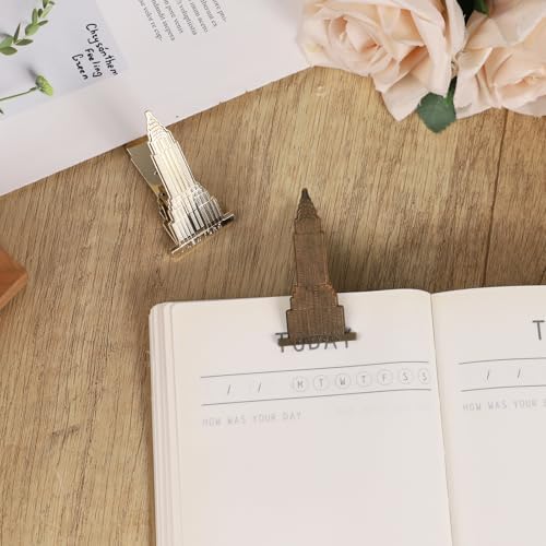 2Pcs Vintage Metal Book Clip for Reading, Antique Bronze Alloy Book Clamps for Journaling & Notebooks, Decorative Vintage Paper Clips for Home Office School Stationery (Building)