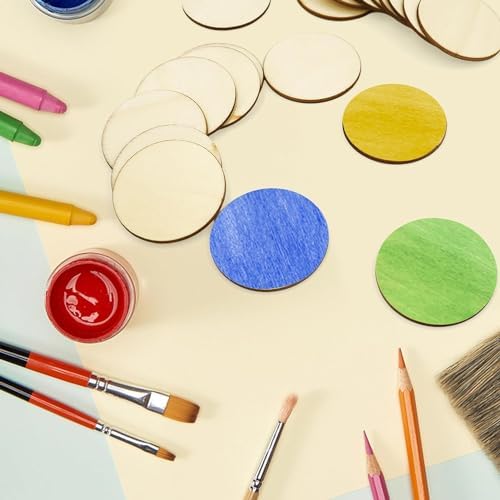 300 Pcs Unfinished Wood Circle Round Disc Blank Natural Wooden Cutout Ornaments for Decoration DIY Craft Art Supplies (Round 1 x 1 x 0.12 inches)