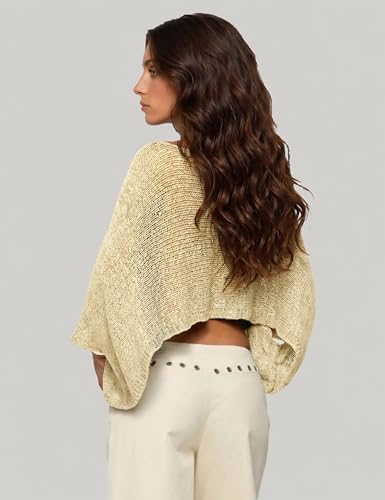 MAKABO Women's Off Shoulder Mesh Knit Cover Up Summer Beach Asymmetrical Vacation Bolero