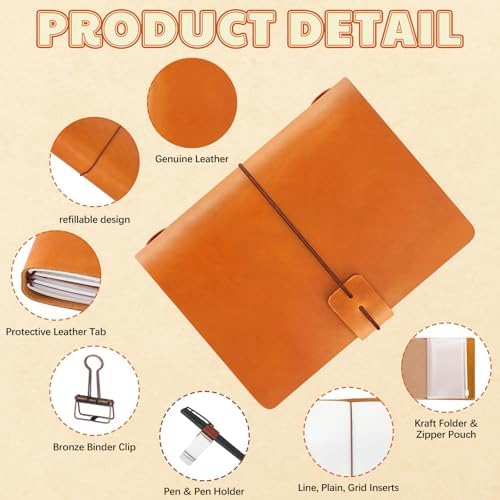 Thenshop Leather Travel Notebook 3 Inserts,Light Brown,Passport Size