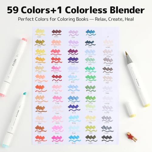 HOTU Alcohol Markers Brush&Chisel Tip 60 Color for Adults Coloring Beginner | Dual Tips Art Markers Pens, Alcohol-based for Artists Drawing Illustration Sketching, Non-Bleeding Pad-CPC Certificated