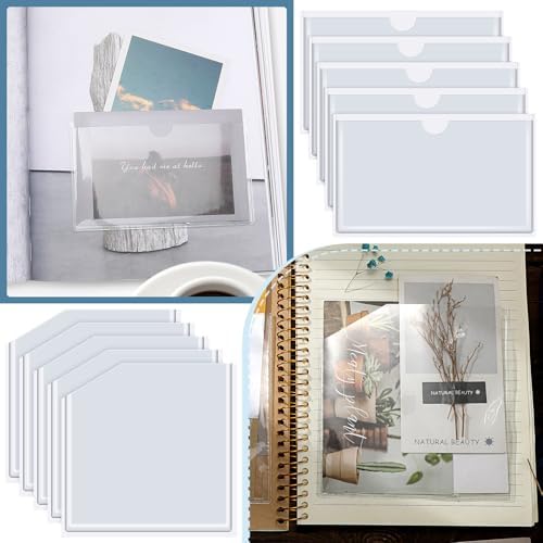 Junkin 20 Pcs Adhesive Pockets for Planners Self Sticky Clear 2 Styles | Top Open Index Card Holder, Vinyl Adds Storage to Notebooks Journals, Ideal Inserts in Office School Scrapbook Organizing