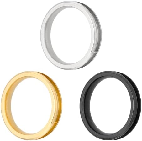 MECCANIXITY 3 Pcs Titanium Steel Ring Blank, 4mm Width Grooved Inlay Ring Blanks for Jewelry Making DIY Craft Supplies(Black/Gold/Silver, Size 8)