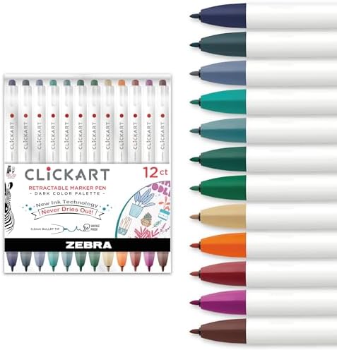 Zebra Pen CLiCKART No Bleed Felt Tip Pen, Assorted Dark Ink, 0.6mm, 12-Pack