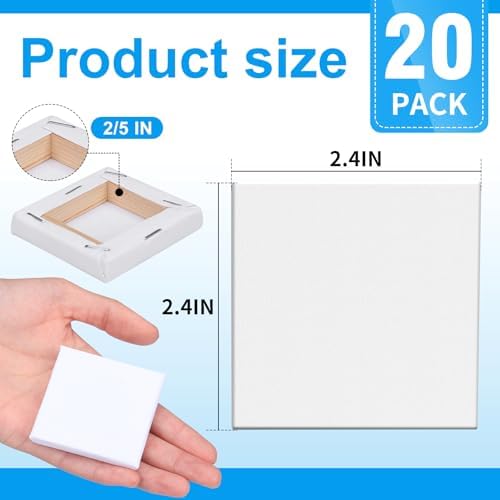 ESRICH Mini Stretched Canvas 20Pack 2.4x2.4inch, 2/5''Profile Art Primed Canvases for Painting, Cotton Small Professional Stretched Canvas for Kids and Art Supplies.