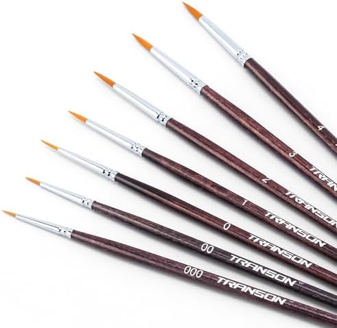 Transon Small Detail Paint Brushes 7pcs for Model Painting Acrylic, Gouache, Oil, Tempera and Face Painting