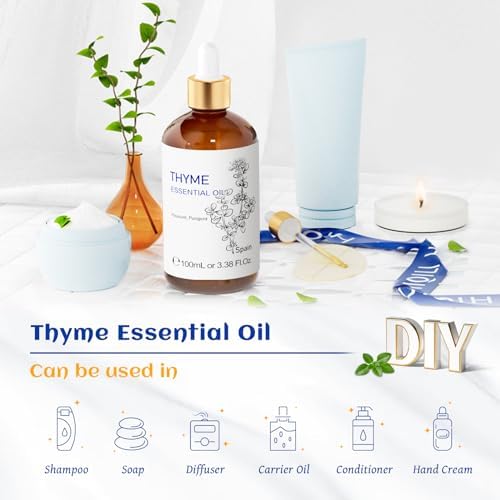 HIQILI Thyme Essential Oil for Skin Flare Care, DIY Spray, Diffuser
