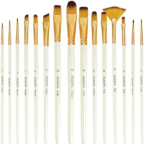 DUGATO Paint Brush Set 15 pc, Anti-Shedding Nylon Hair, Comfort Grip