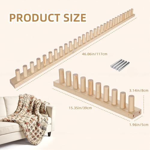 ARTACE 46" Chunky Blanket Loom, Large Adjustable Wooden Loom Frame, Hand Knitting Kit for Adults Beginners, DIY Chunky Throw Blanket Making Kit