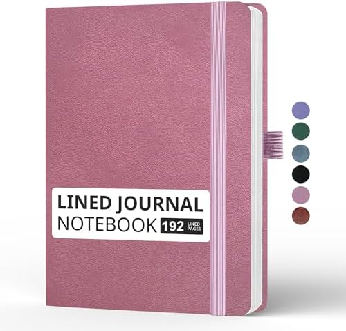 Lined Journal Notebook, A5, 192 Pages 100 GSM Thick Paper, Hardcover Leather College Ruled Journal for Writing, Men Women, Journaling, Daily, Work, Office, Home School Business(Pink)