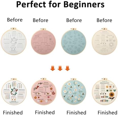JOINRUN Beginner Embroidery Kit for Adults, 4 Pack with Video Tutorial