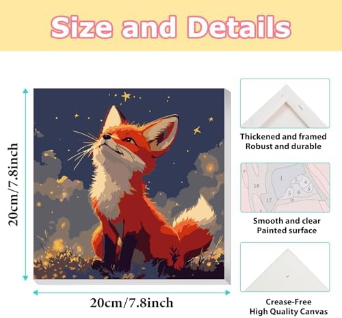 hkejoi Fox Paint by Numbers Kit for Kids, Fox Paint by Number for Kids Framed and Easel, Painting by Numbers, Easy DIY Crafts for Gift Home Wall Decor 8x8 in