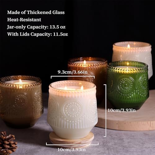 LAMORGIFT 6 Pack Amber Candle Jars for Making Candles- Large 13.5oz Glass Jars with Wooden Lids and Labels, Empty Candle Jars, Candle Containers Vessels for Candle Making Supplies