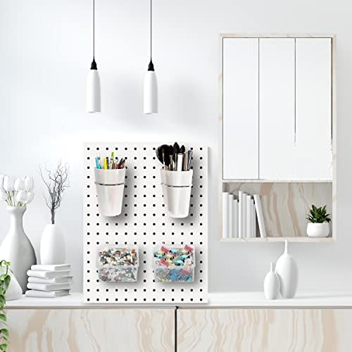 Kuhome 6 Sets Pegboard Bins and Cups with Pegboard Hooks, Pegboard Accessories Baskets, Hooks for Pegboard Cup Holder for Organizing Craft Tools Storage Garage Office Workbench Transparent