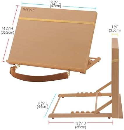 MEEDEN Wooden Tabletop Art Easel: A3 Wooden Tabletop Easel for Painting | Adjustable Drawing Sketching Board with Shoulder Strap - Portable Beechwood Desktop Easel Stand for Adult, Artist, Student